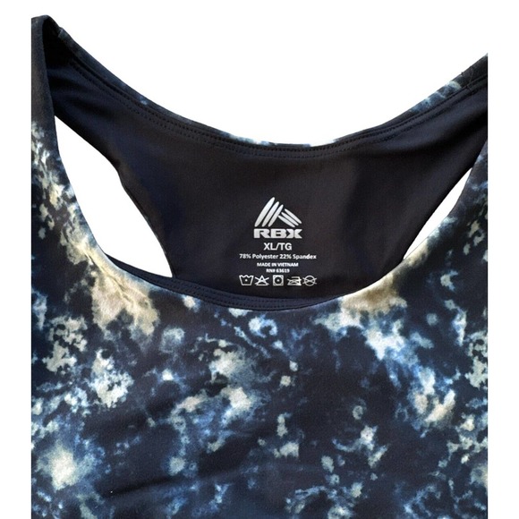 RBX Active Longline Racerback Sports Bra Size XL Blue Spatter Dye Pattern - Picture 3 of 5